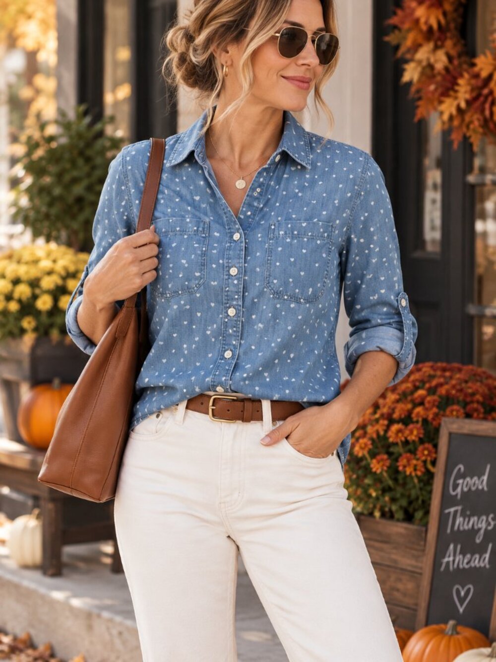 Talbots Women MP Coquette Coastal Blue White Hearts Button Down  Petite 1490
